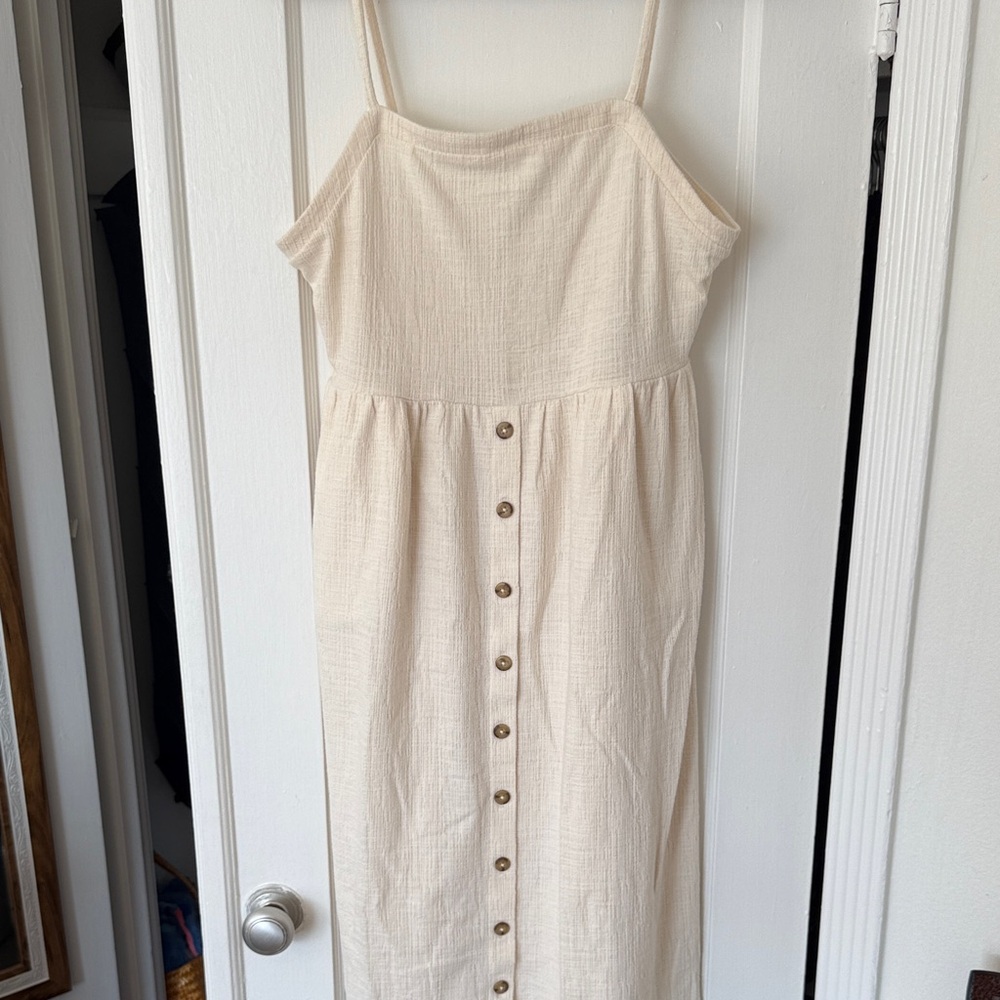 Madewell Cream Midi Dress with Button Detail